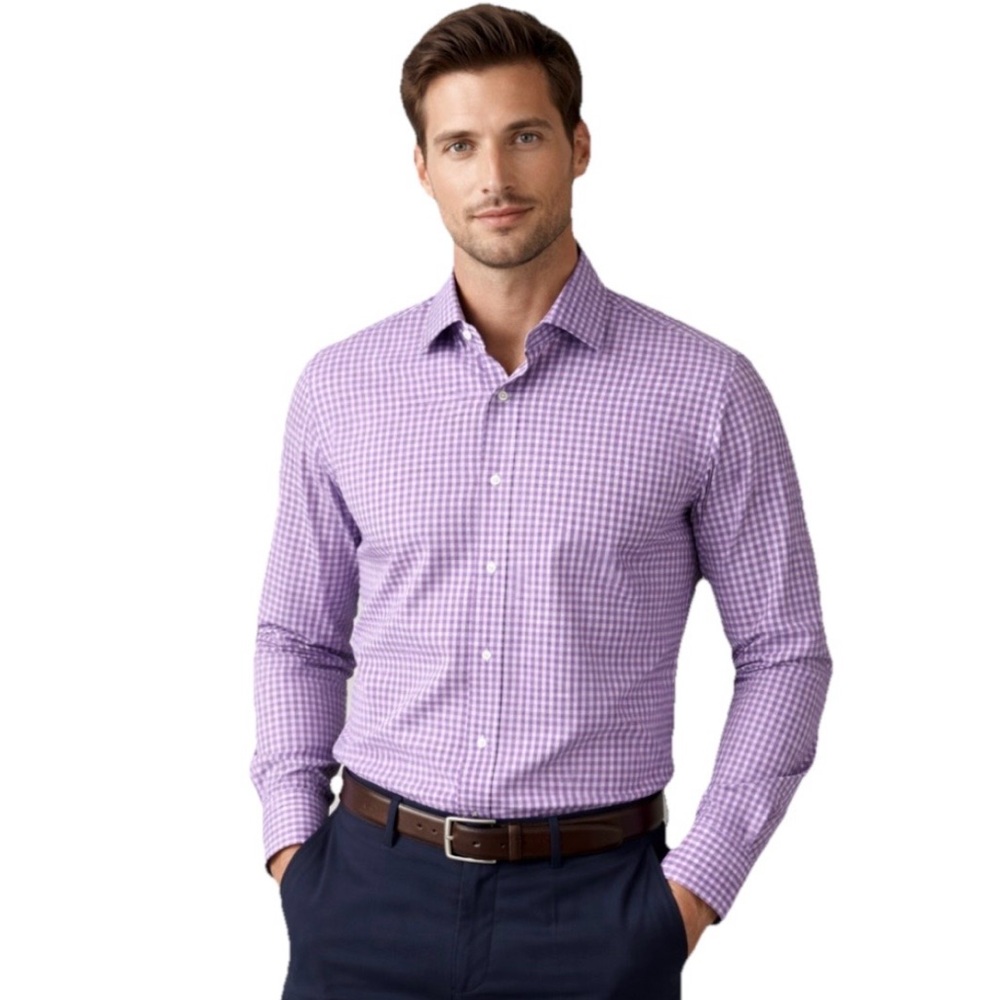Bonobos Jetsetter Stretch Men’s Purple White Slim Fit Dress Shirt Size 16